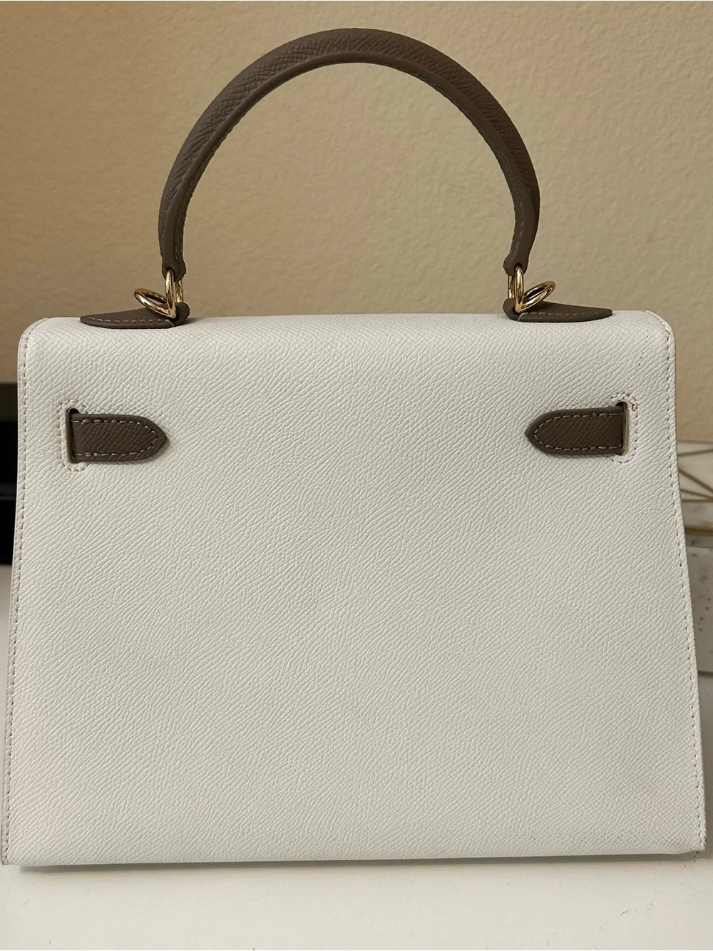 25cm White & Etaupe Epsom Leather Top-Handle Satchel